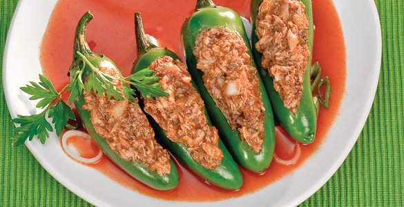 Cold Ancho Chili, Sardines Stuffed with Tomato Sauce - Mexican Recipe