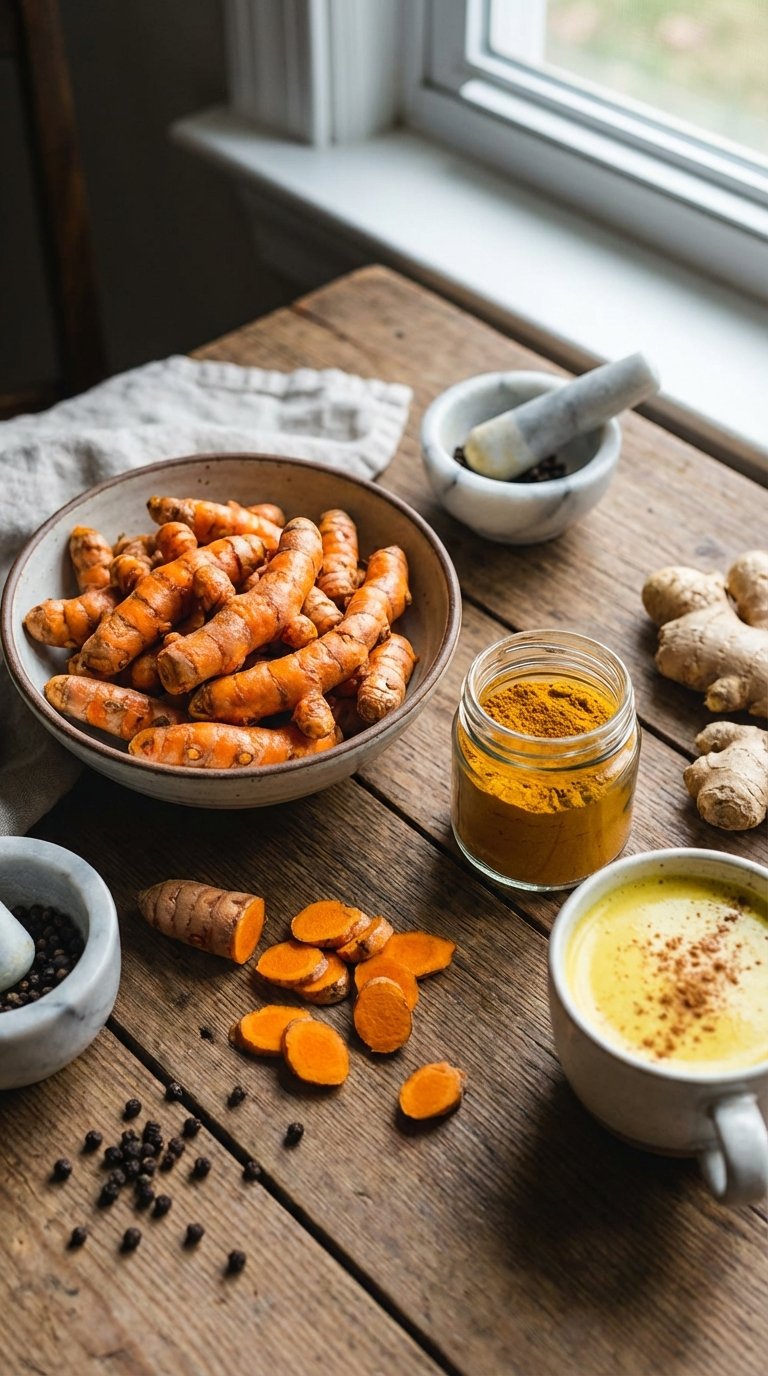 Comparing dried yellow powder with bright orange raw rhizome pieces